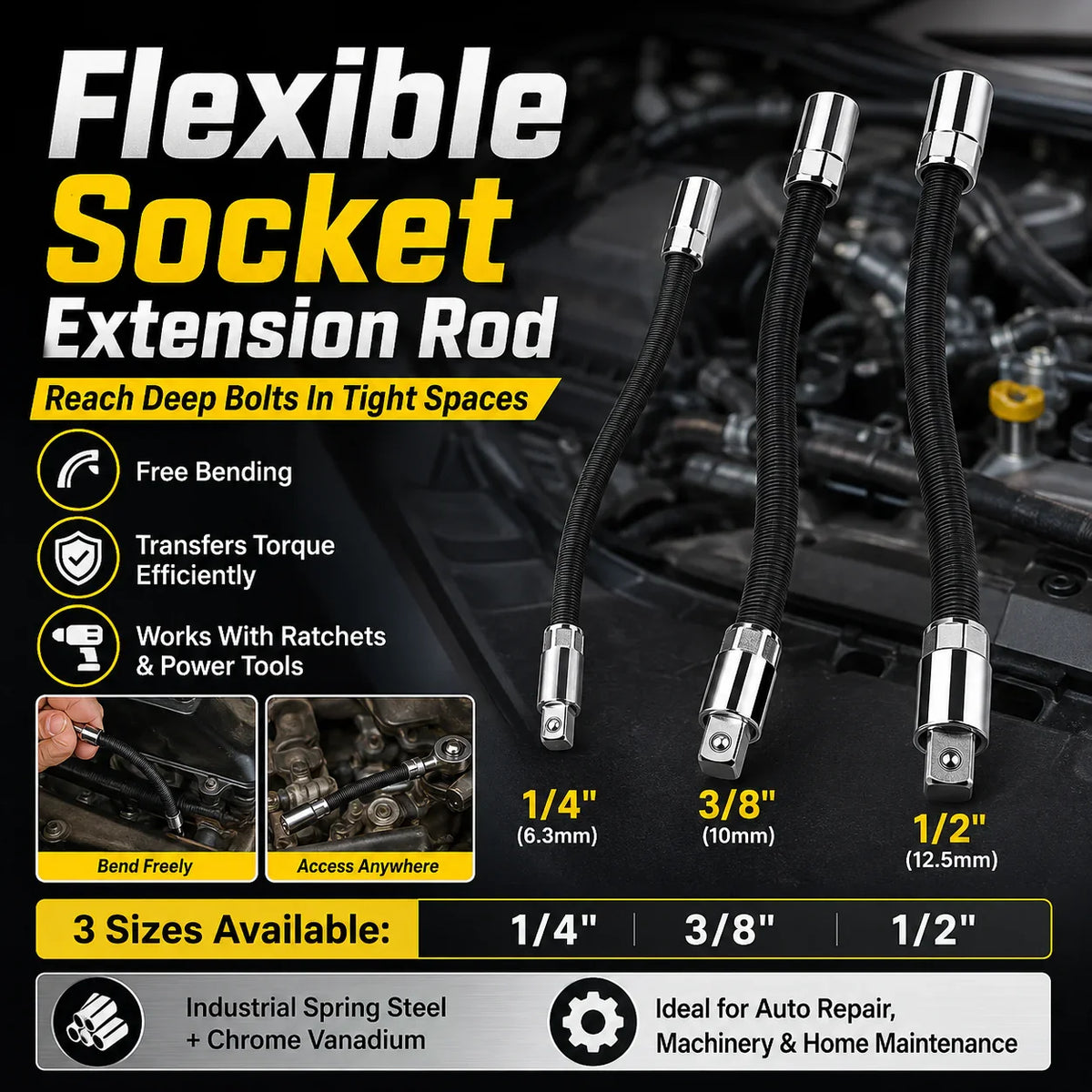🚗 49% OFF 🔥 Flexible Socket Extension Rod Tool Set For Tight Spaces
