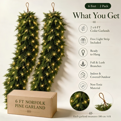🚨 CLEARANCE SALE - 50% OFF 🎄 6ft Luxury Real-Touch Cedar Garland (2pcs/set)