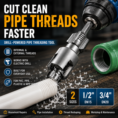 🔥2026 LIMITED SALE 70% OFF 🔧 Drill-Powered Pipe Thread Cutting Bit - Internal & External Threading for 1/2" & 3/4" Plastic Pipes