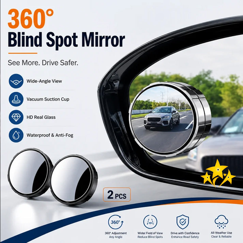 💥LIMITED DEAL 70%OFF💥 2-Pack Blind Spot Mirrors – 360° Adjustable Wide-Angle Rearview Safety Mirrors