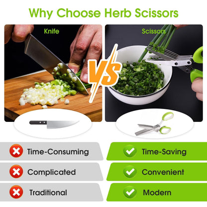 LIMITED DEAL 50% OFF ✂️ QuickCut™ 5-Blade Stainless Steel Multipurpose Kitchen Scissors - Multipurpose Herb Cutter with Safety Cover & Cleaning Comb