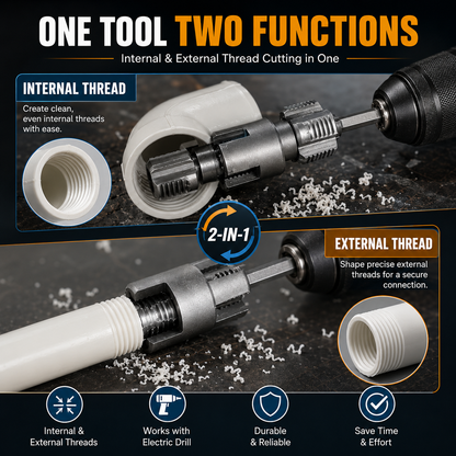 🔥2026 LIMITED SALE 70% OFF 🔧 Drill-Powered Pipe Thread Cutting Bit - Internal & External Threading for 1/2" & 3/4" Plastic Pipes