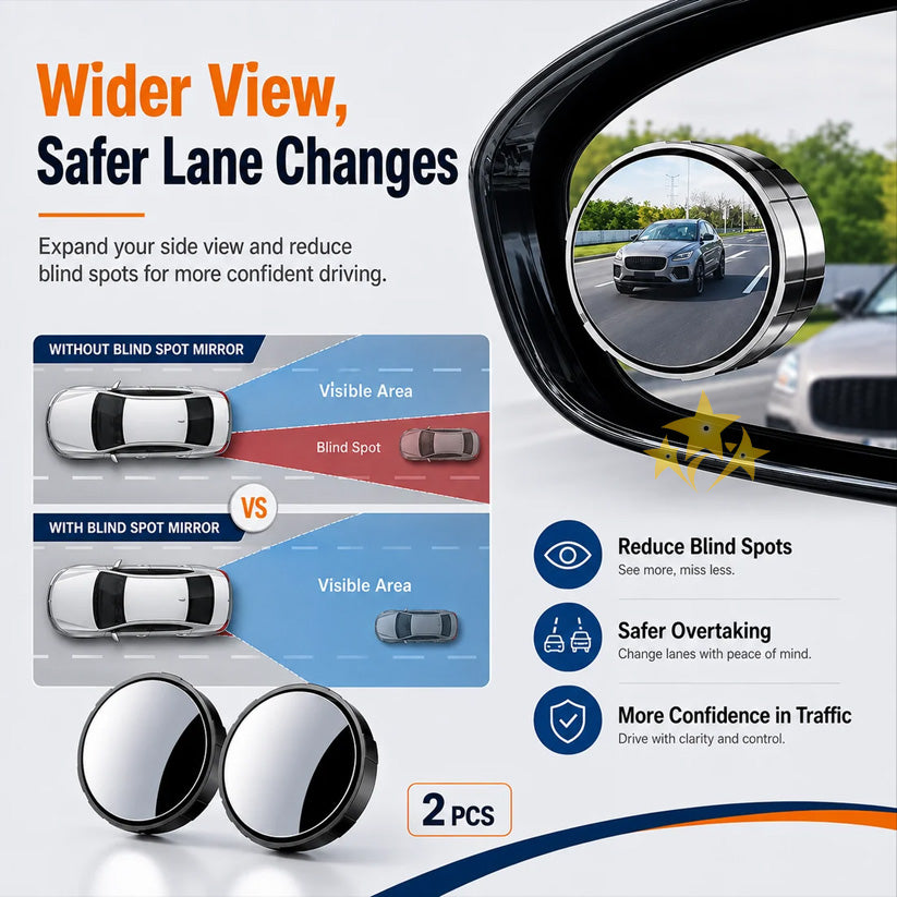 💥LIMITED DEAL 70%OFF💥 2-Pack Blind Spot Mirrors – 360° Adjustable Wide-Angle Rearview Safety Mirrors