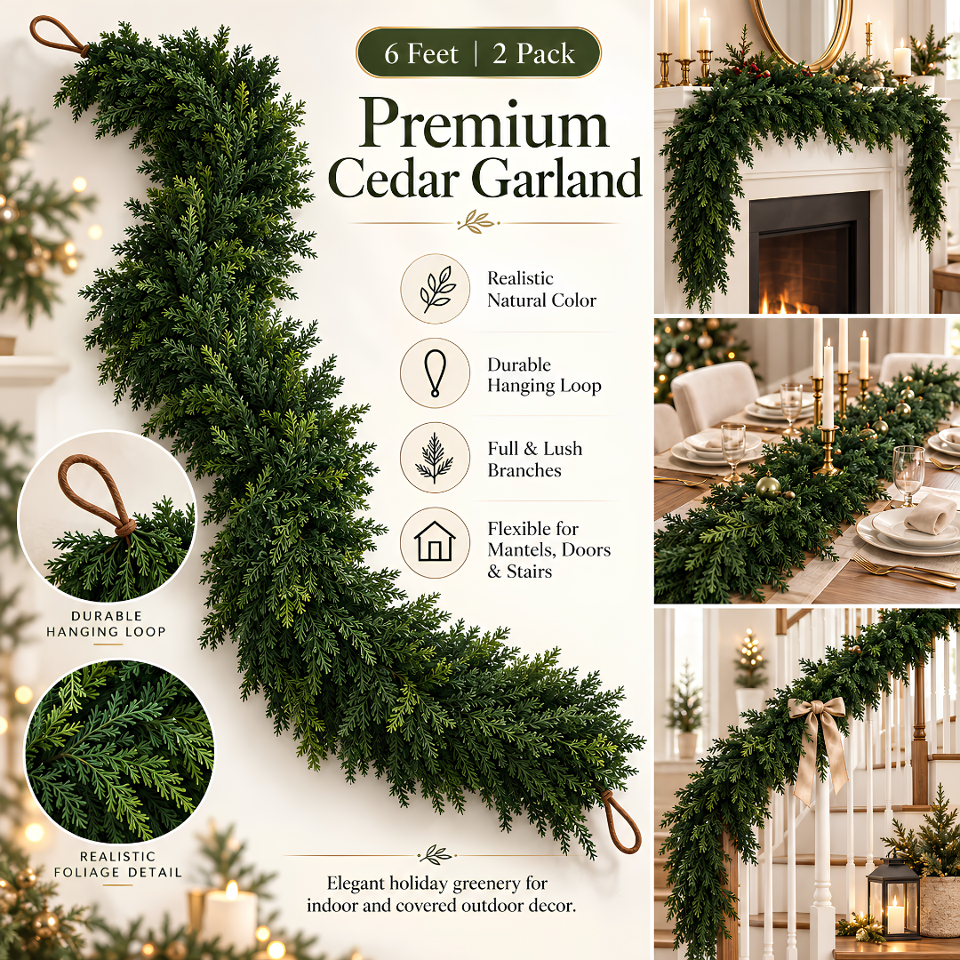 🚨 CLEARANCE SALE - 50% OFF 🎄 6ft Luxury Real-Touch Cedar Garland (2pcs/set)