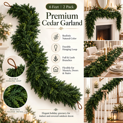🚨 CLEARANCE SALE - 50% OFF 🎄 6ft Luxury Real-Touch Cedar Garland (2pcs/set)