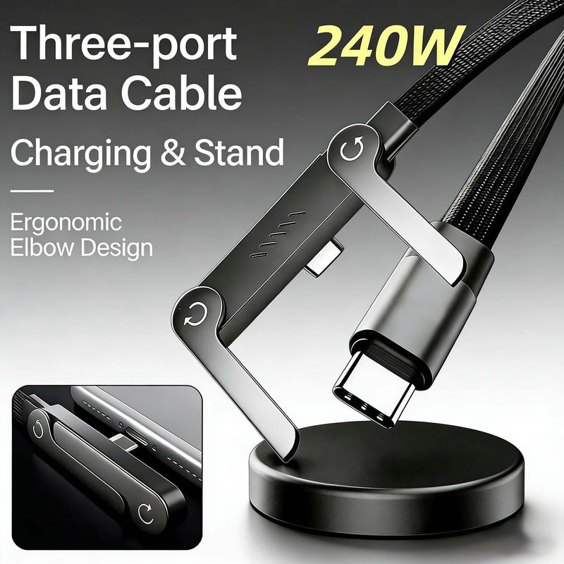 ⚡Official Authorized | MFi-Certified Cables 🔥 2-in-1 Invisible Holder Charger Cable - 240W Fast Charging Cord with Built-In Phone Stand