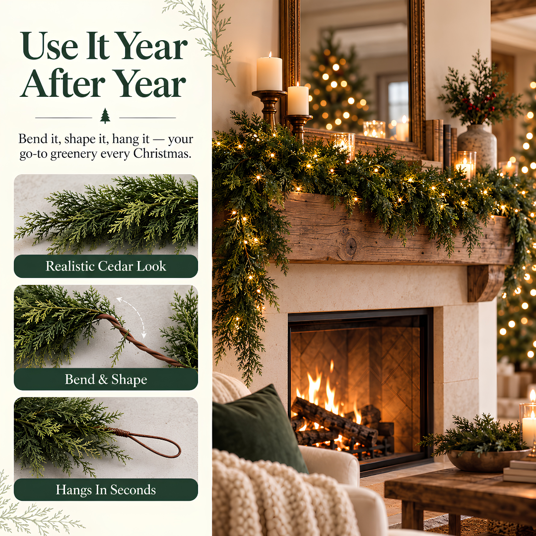 🚨 CLEARANCE SALE - 50% OFF 🎄 6ft Luxury Real-Touch Cedar Garland (2pcs/set)