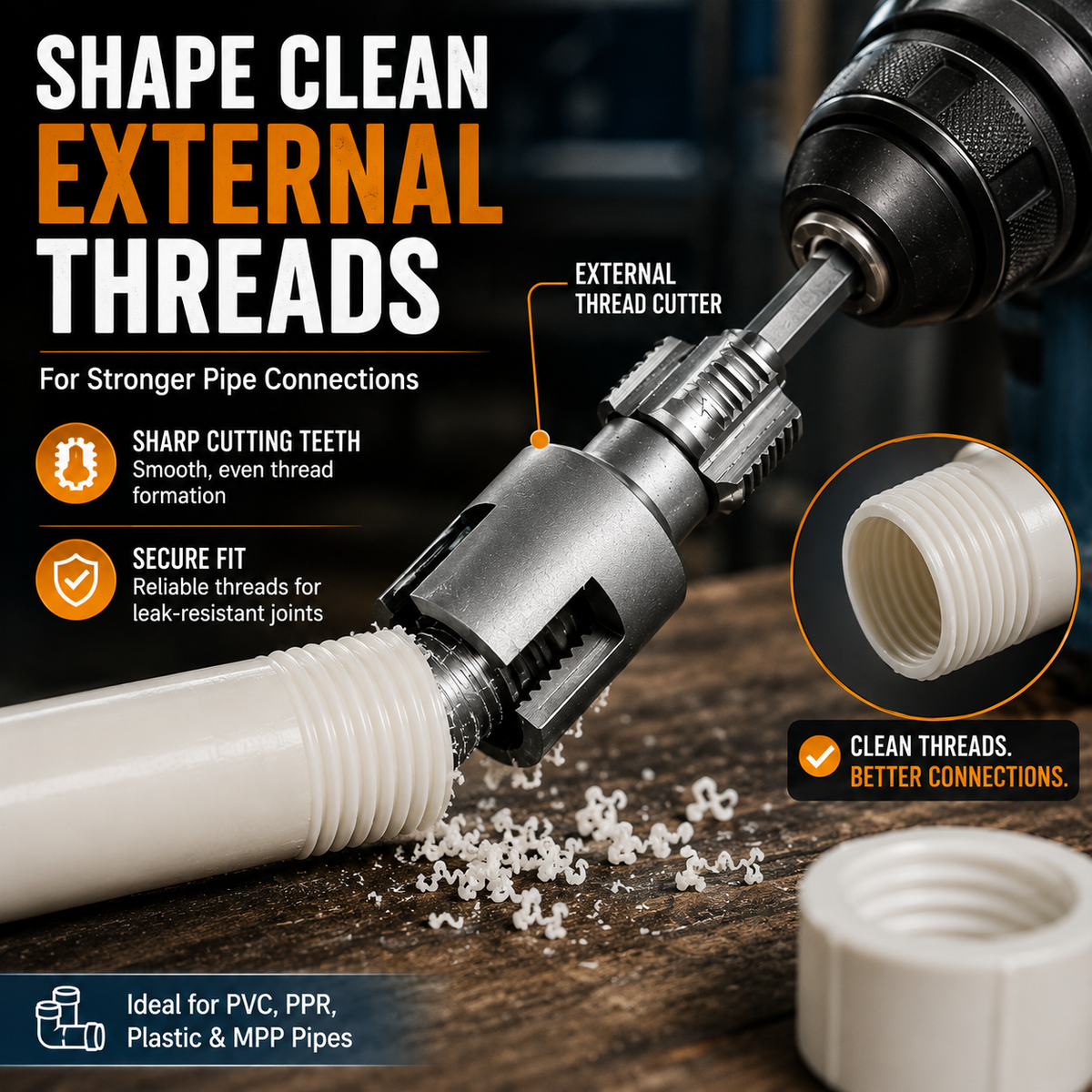 🔥2026 LIMITED SALE 70% OFF 🔧 Drill-Powered Pipe Thread Cutting Bit - Internal & External Threading for 1/2" & 3/4" Plastic Pipes