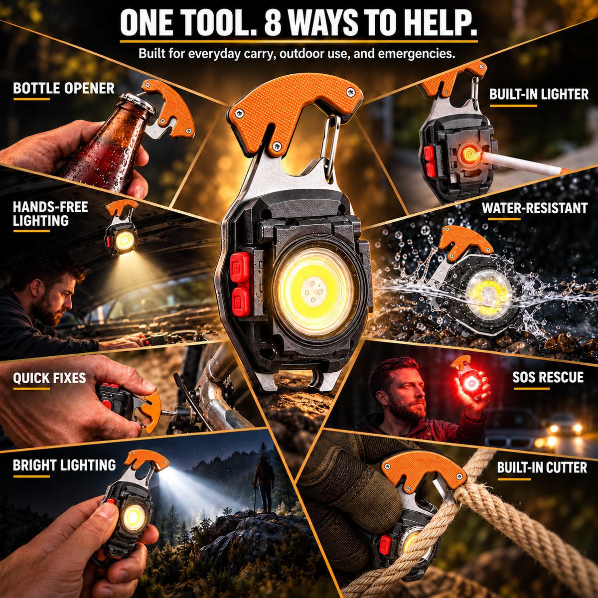 💥LAST DAY SALE 50%OFF💥💡8-in-1 Multifunctional Keychain Flashlight - Rechargeable Emergency Tool