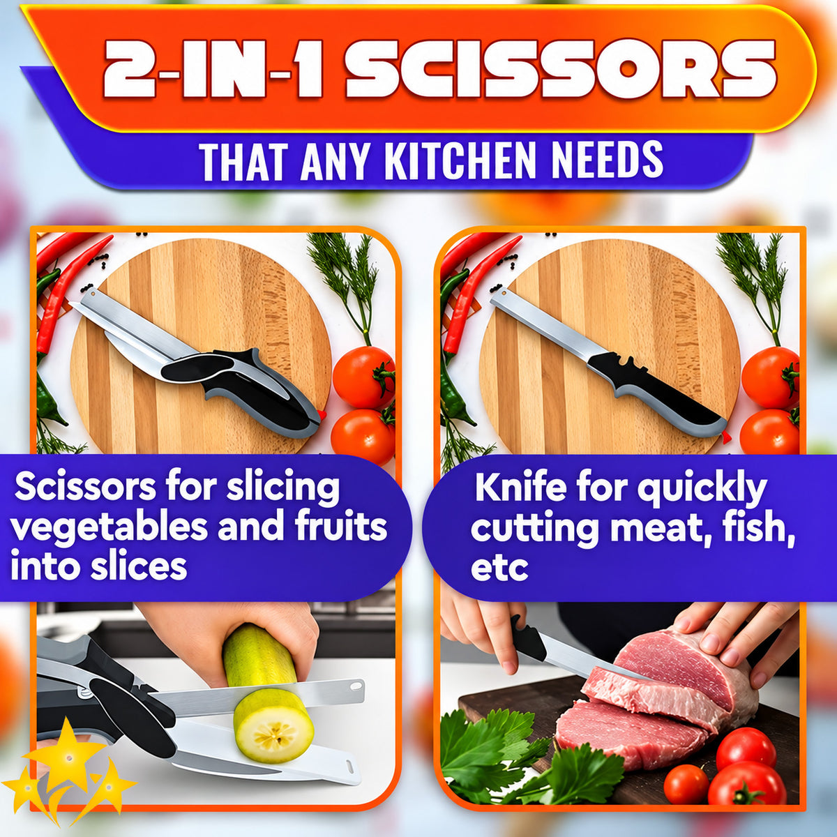 🔪 SALE 70% OFF ✂️ 2026 Upgraded 2-in-1 Kitchen Scissors with Built-In Cutting Board – Stainless Steel, Safety Lock