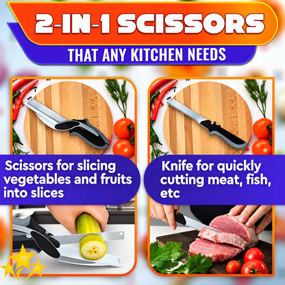 🔪 SALE 70% OFF ✂️ 2026 Upgraded 2-in-1 Kitchen Scissors with Built-In Cutting Board – Stainless Steel, Safety Lock