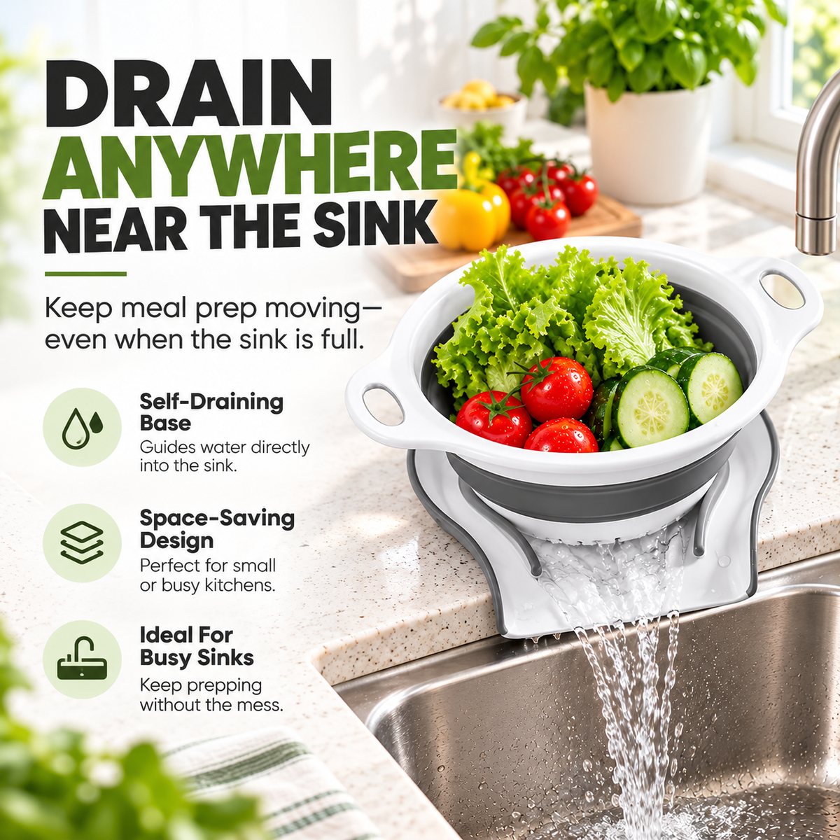 🔥 BLACK FRIDAY 70% OFF ⏰ 4-Piece Self-Draining Collapsible Colander Set 🥗