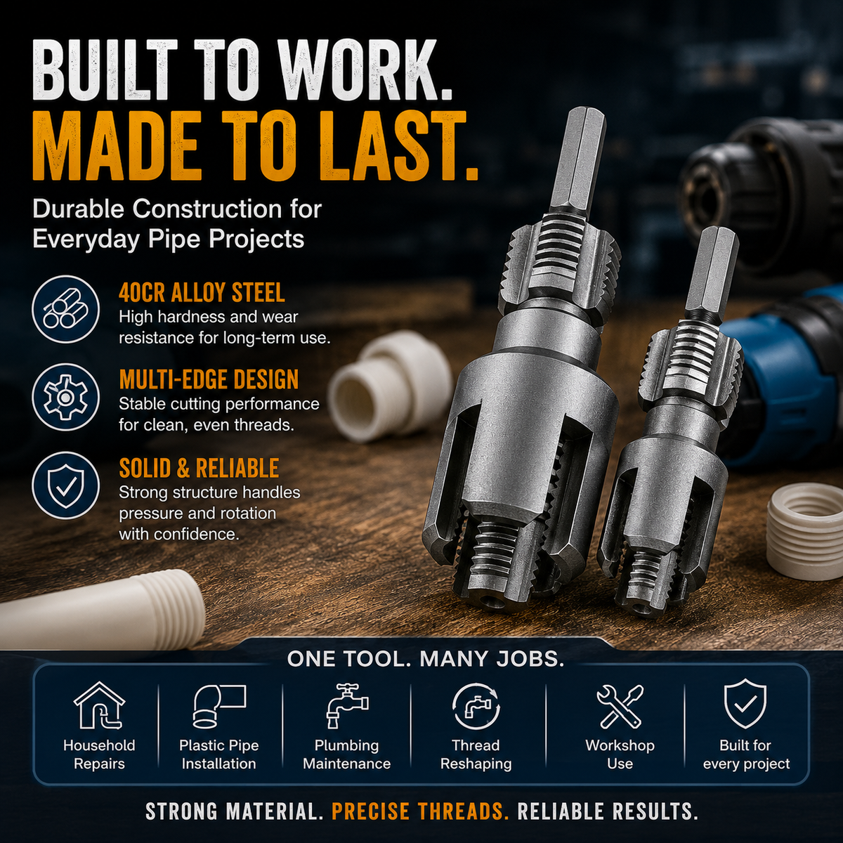 🔥2026 LIMITED SALE 70% OFF 🔧 Drill-Powered Pipe Thread Cutting Bit - Internal & External Threading for 1/2" & 3/4" Plastic Pipes