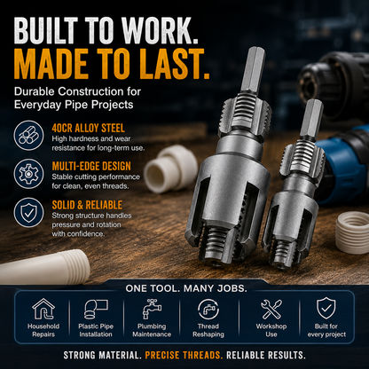 🔥2026 LIMITED SALE 70% OFF 🔧 Drill-Powered Pipe Thread Cutting Bit - Internal & External Threading for 1/2" & 3/4" Plastic Pipes