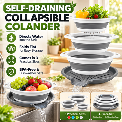 🔥 BLACK FRIDAY 70% OFF ⏰ 4-Piece Self-Draining Collapsible Colander Set 🥗