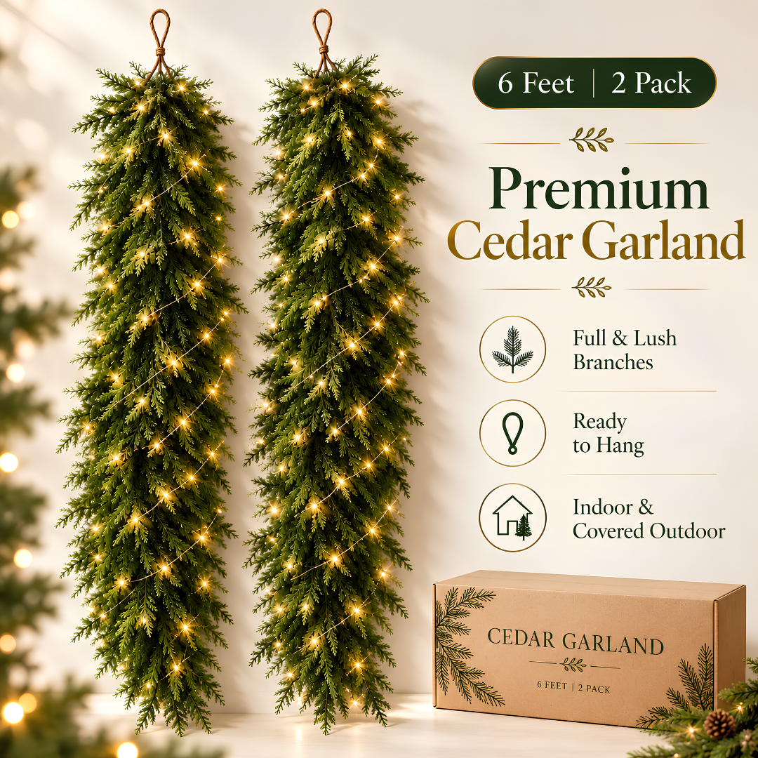 🚨 CLEARANCE SALE - 50% OFF 🎄 6ft Luxury Real-Touch Cedar Garland (2pcs/set)