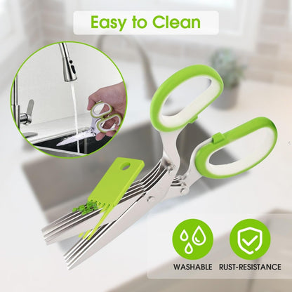LIMITED DEAL 50% OFF ✂️ QuickCut™ 5-Blade Stainless Steel Multipurpose Kitchen Scissors - Multipurpose Herb Cutter with Safety Cover & Cleaning Comb